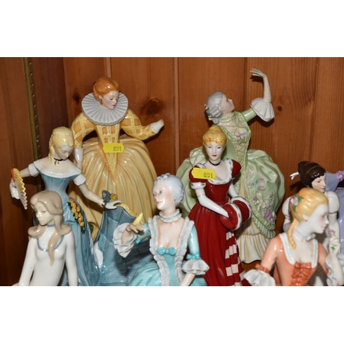 851 - A LARGE GROUP OF BOTH GLAZED AND BISQUE FEMALE FIGURINES to include eleven bisque ladies from the Fr... 