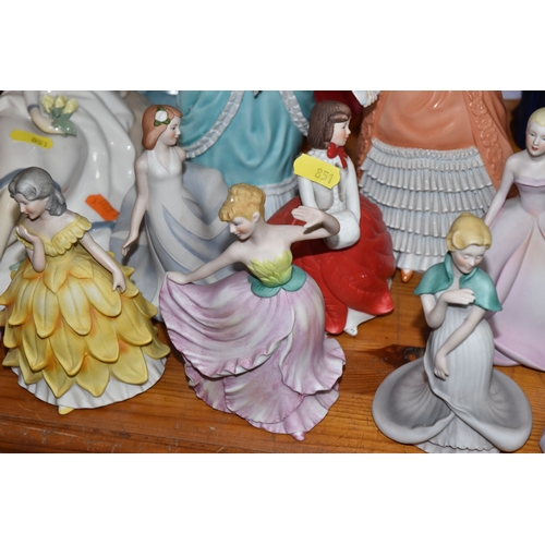 851 - A LARGE GROUP OF BOTH GLAZED AND BISQUE FEMALE FIGURINES to include eleven bisque ladies from the Fr... 