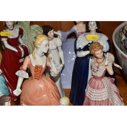851 - A LARGE GROUP OF BOTH GLAZED AND BISQUE FEMALE FIGURINES to include eleven bisque ladies from the Fr... 