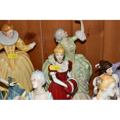 851 - A LARGE GROUP OF BOTH GLAZED AND BISQUE FEMALE FIGURINES to include eleven bisque ladies from the Fr... 
