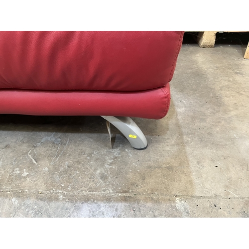 17 - A RED LEATHER THREE SEATER SETTEE, length 245cm x depth 109cm x height 87cm, along with a similar ch... 