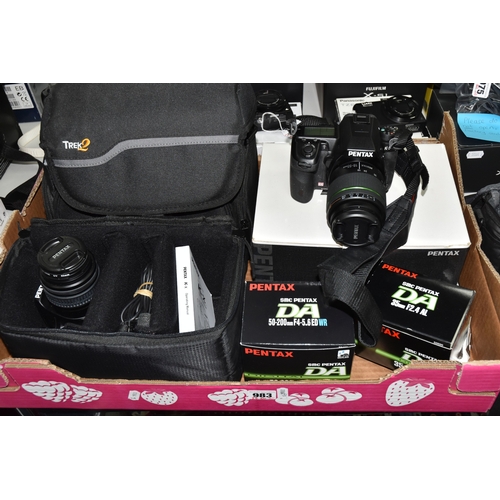 A BOX OF PENTAX CAMERAS AND ACCESSORIES, comprising a boxed Pentax K-5 ...