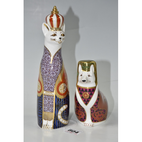 804 - TWO ROYAL CROWN DERBY PAPERWEIGHTS, comprising Royal Cats 'Abyssinian', dated 1988, height 23cm, (no... 