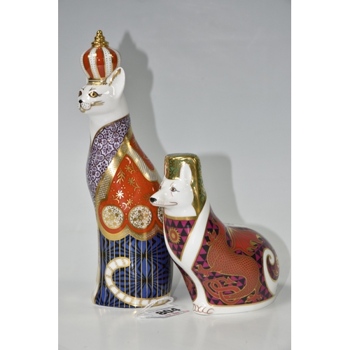 804 - TWO ROYAL CROWN DERBY PAPERWEIGHTS, comprising Royal Cats 'Abyssinian', dated 1988, height 23cm, (no... 