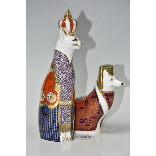 804 - TWO ROYAL CROWN DERBY PAPERWEIGHTS, comprising Royal Cats 'Abyssinian', dated 1988, height 23cm, (no... 