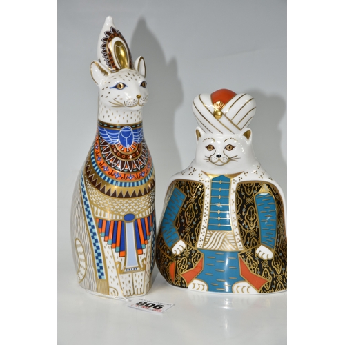 806 - TWO ROYAL CROWN DERBY PAPERWEIGHTS, comprising Royal Cats 'Egyptian', date 1987, height 21cm, (no st... 