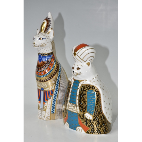 806 - TWO ROYAL CROWN DERBY PAPERWEIGHTS, comprising Royal Cats 'Egyptian', date 1987, height 21cm, (no st... 