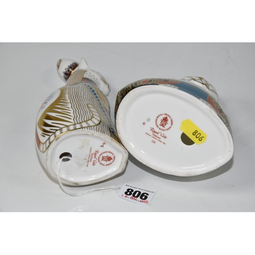 806 - TWO ROYAL CROWN DERBY PAPERWEIGHTS, comprising Royal Cats 'Egyptian', date 1987, height 21cm, (no st... 