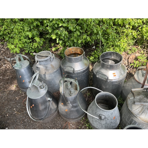 5 - A COLLECTION OF STAINLESS STEEL, ALUMINIUM AND GALVANISED MILKING EQUIPMENT, including SS milk churn... 