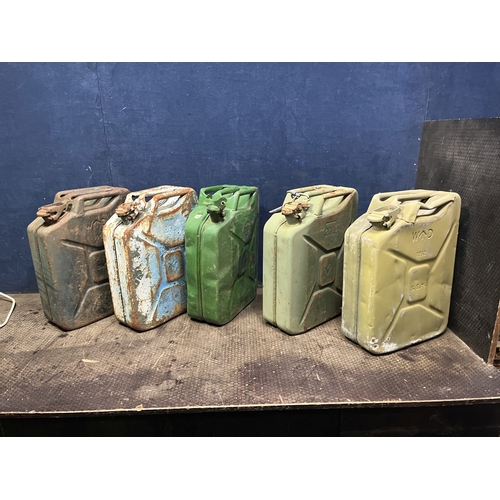 53 - FIVE TWENTY LITRE 'JERRY' CANS including two stamped WD. 1952 (5) Condition Report: rusty, dented an... 