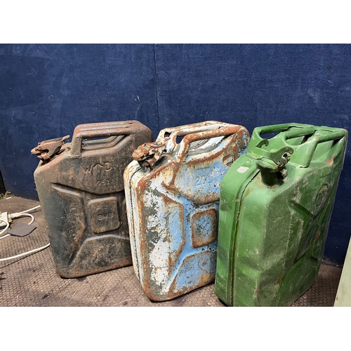 53 - FIVE TWENTY LITRE 'JERRY' CANS including two stamped WD. 1952 (5) Condition Report: rusty, dented an... 