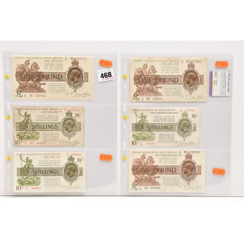 468 - Collection of Bank of England Banknotes Signature Warren Fisher, Ten Shillings first issue 1919 pref... 