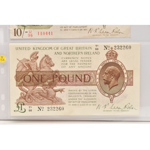 468 - Collection of Bank of England Banknotes Signature Warren Fisher, Ten Shillings first issue 1919 pref... 