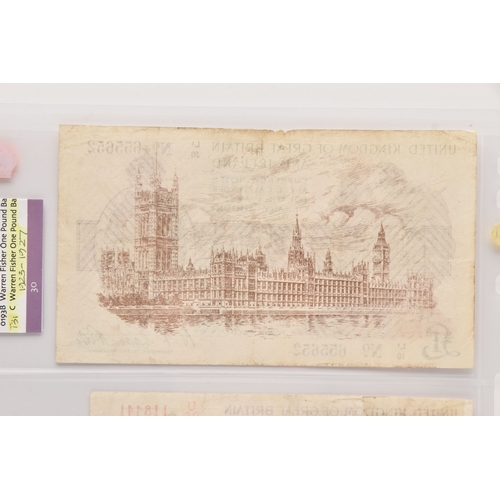 468 - Collection of Bank of England Banknotes Signature Warren Fisher, Ten Shillings first issue 1919 pref... 