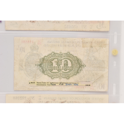 468 - Collection of Bank of England Banknotes Signature Warren Fisher, Ten Shillings first issue 1919 pref... 