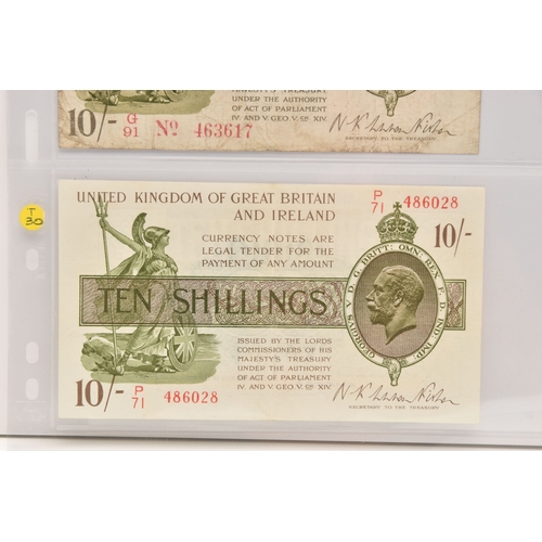 468 - Collection of Bank of England Banknotes Signature Warren Fisher, Ten Shillings first issue 1919 pref... 