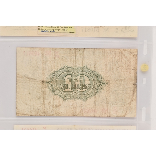 468 - Collection of Bank of England Banknotes Signature Warren Fisher, Ten Shillings first issue 1919 pref... 