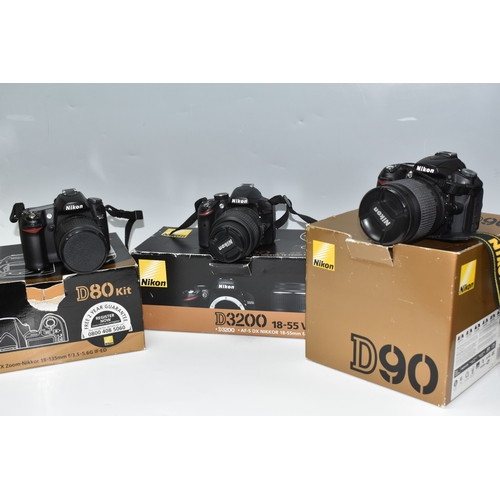 A BOX OF NIKON DIGITAL CAMERAS, each boxed, comprising a D3200 fitted ...