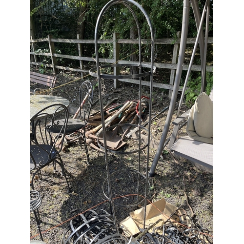 12 - A COLLECTION OF GARDEN METALWARE, including eleven hanging baskets, wall lamps, bracketed wall clock... 