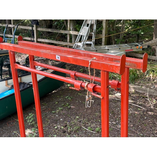 34 - A PAIR OF BUILDERS TRESTLE STANDS, height adjustable, min height 131cm, width at top 100cm