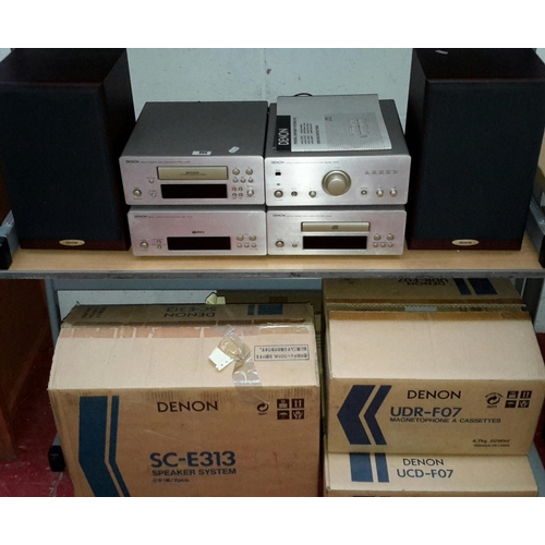 364 - Denon tape deck, amplifier, tuner, CD player separates with speakers & original boxes, working.