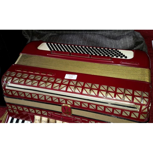 176 - Hohner Atlantic 3 red & gold accordion with protective cover & fitted case