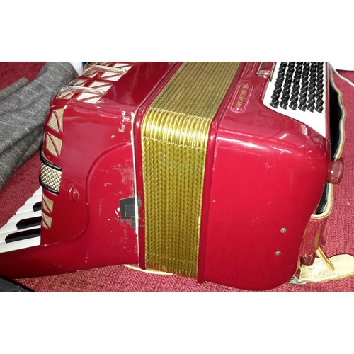 176 - Hohner Atlantic 3 red & gold accordion with protective cover & fitted case