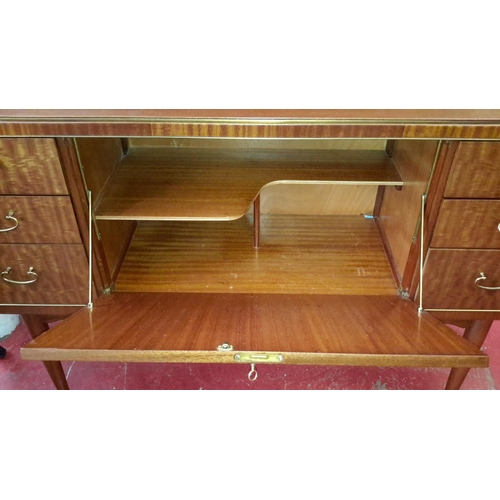 185 - Retro pedestal sideboard with 6 drawers & pull down front door, 88x145x42cm