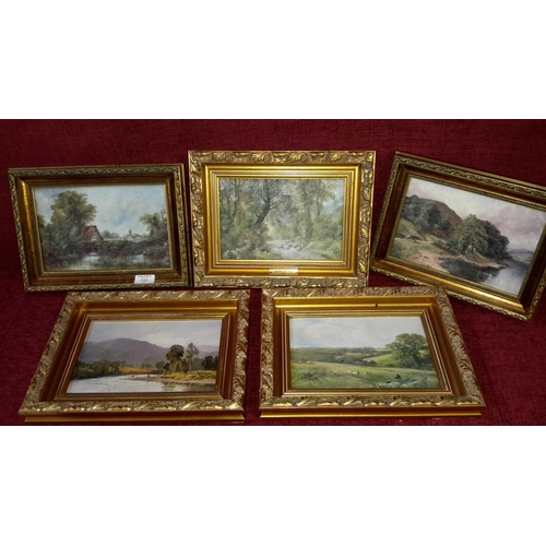 192 - 5 various landscape oil o graphs with fitted gilt frames, 26x34cm