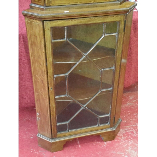 267 - Edwardian inlay corner cabinet with 2 glass front doors with key, 189x62x43cm