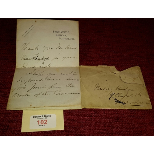 102 - Hand written thank you letter from Andrew Carnegie to a nurse who cared for him whilst at Skibo Cast... 