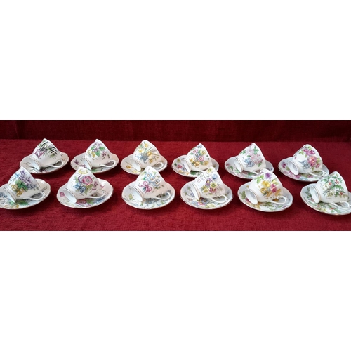 122 - Hand painted early Royal Albert flower of the month series set of 12 cups & saucers