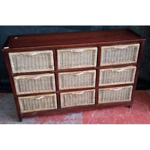 150 - Solid wood sideboard with 9 fitted wicker basket drawers, 86x132cm