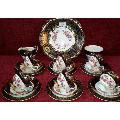 151 - Imperial bone China tea service with cake plate, sugar & cream