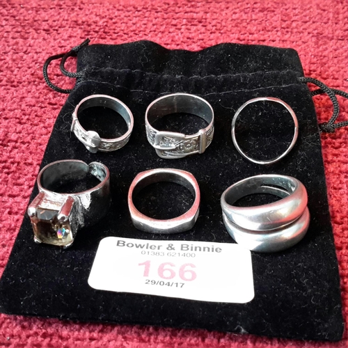 166 - 6 various silver heavy rings