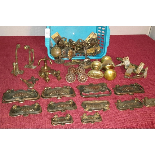 52 - Basket of antique furniture handles & coat hangers, includes art nouveau & art deco designs