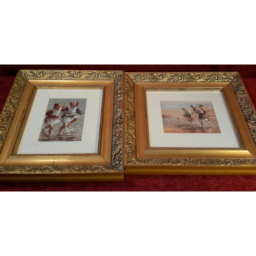 76 - 6 children scene prints in fitted gilt frames