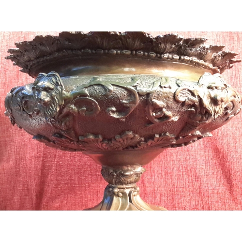 84 - Large cold painted bronze urn with ornate Lion & edging trim, 43cm tall, 59cm diameter