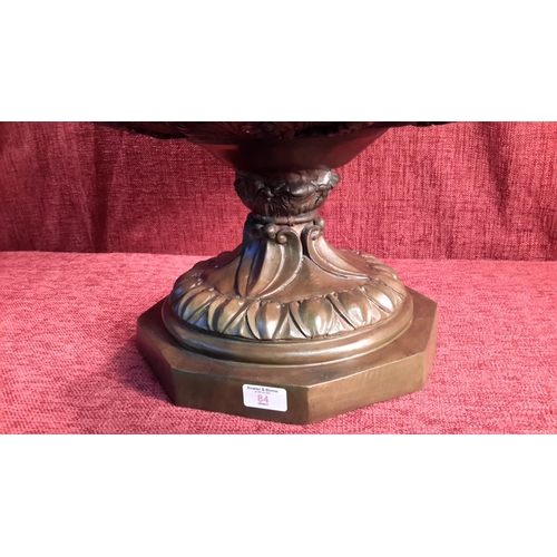 84 - Large cold painted bronze urn with ornate Lion & edging trim, 43cm tall, 59cm diameter