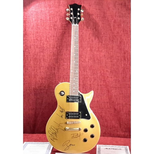 90 - Gold electric guitar with U2 signatures, together with 2 certificates of authenticity & a picture of... 