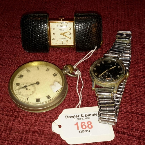 168 - Tempus pocket watch & Lancel Paris small travel watch, together with Helios vintage watch