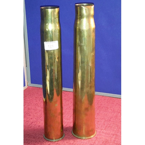 121 - 2 Military brass shells , tallest 38cm