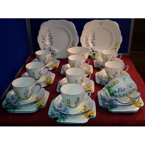 182 - 37 piece Grafton China hand painted flower design tea set with 2 cake plates