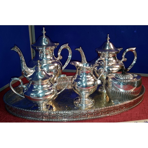 86 - Viners of Sheffield gallery tray with EP tea/coffee service and sugar pot