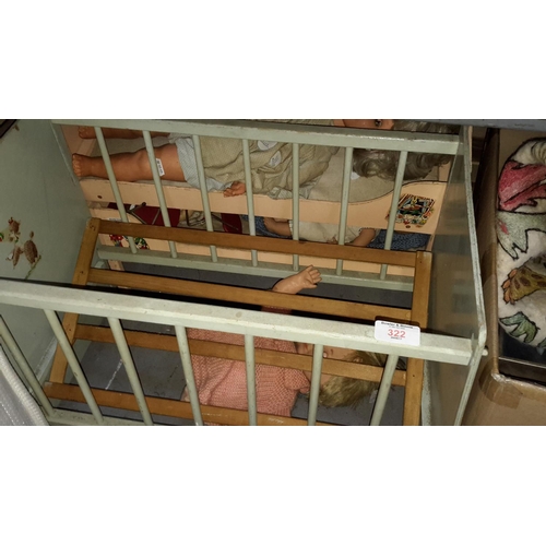 322 - Vintage dolls & cribs