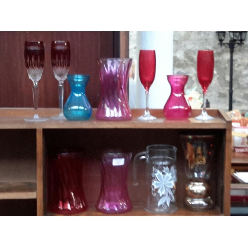 422 - 2 shelves of art glass