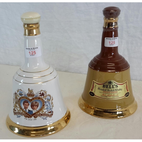 125 - 2 Bells Wade decanters, Prince Charles & Lady Diana commemorate Bell, both 75cl & full & sealed