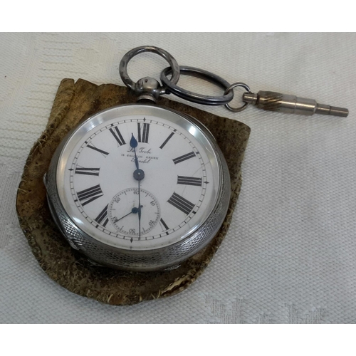 26 - La Trobe A1 pocket watch in fitted fine silver 900 case, number 112023 with key and pouch. Non-runne... 