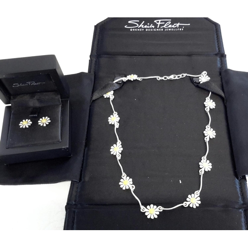 40 - A Sheila Fleet silver & enamel daisy chain necklace and matching earrings