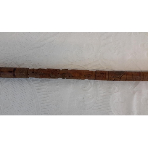 488 - Early Mexican (Mayan) tourist carved walking stick marked Tijuana 1934, 89cm in height